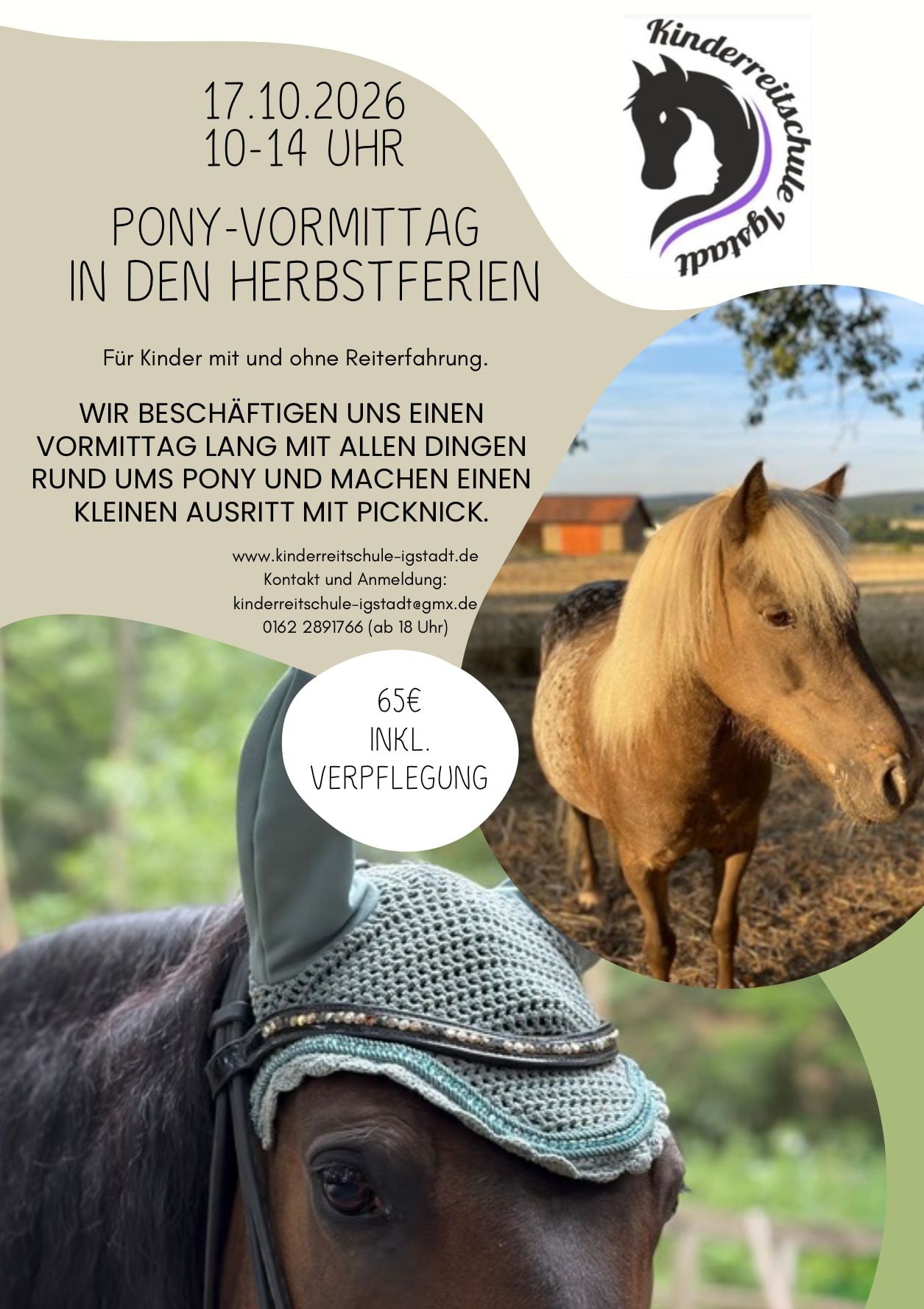 Flyer Pony-Vormittag in den Herbstferien am 17. Oktober 2026 von 10 bis 14 Uhr, 65 Euro inklusive Verpflegung